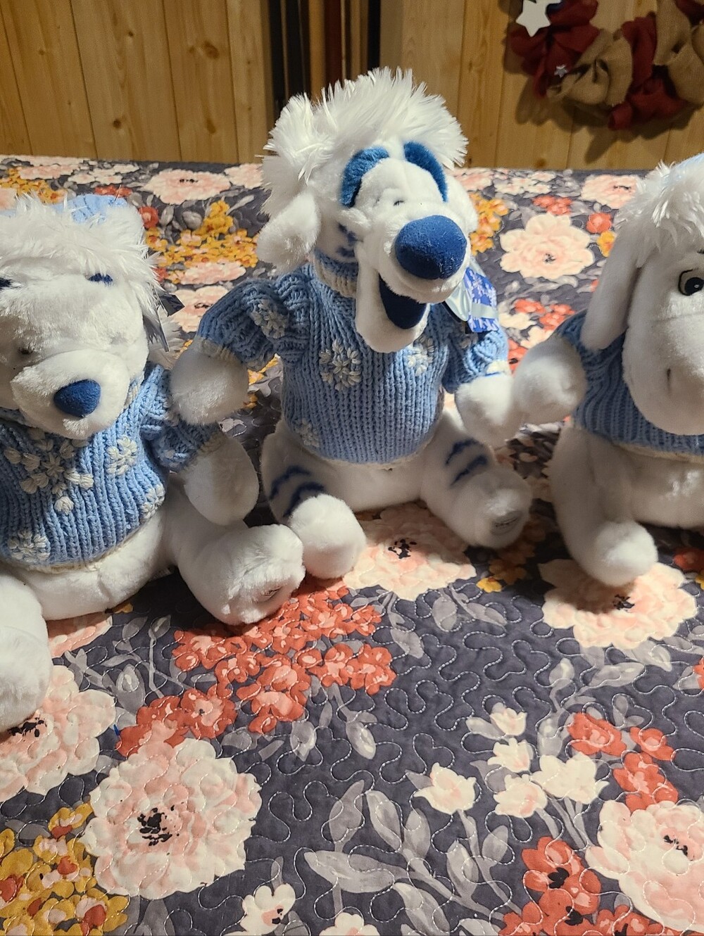 Plush White and Blue Winter Polar Bear Decorative Toy Disney Store